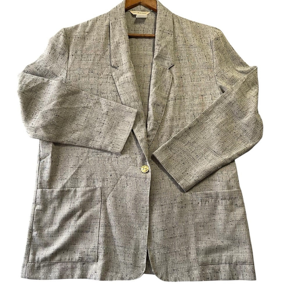 Hill & Archer Blazer Womens 16 Gray Textured Single Button Vintage Jacket Career